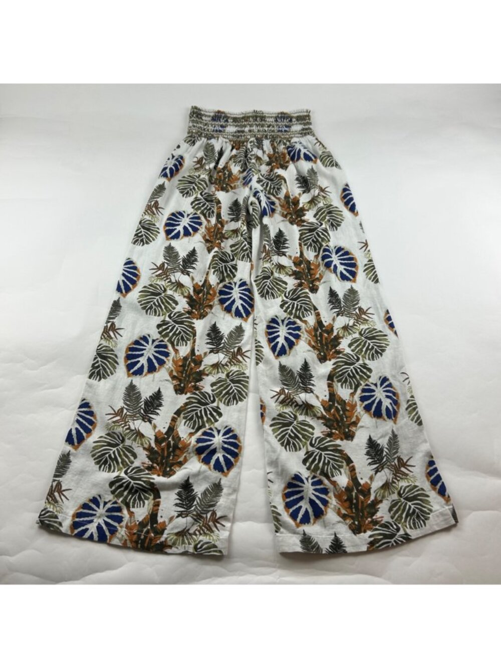 Dahui Hawaii Earth Tone Tropical Print Linen Blend WIde Leg Pant L - Picture 4 of 5